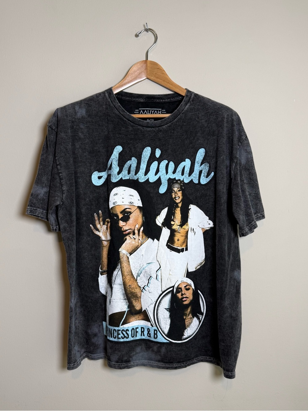 Aaliyah | "Princess of R&B" Graphic Band Tee | Black Acid Wash | Size XL